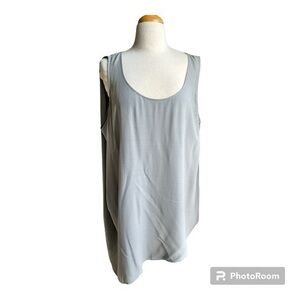 Eileen Fisher pewter gray drape shell asymmetrical silk georgette tank top 3X